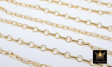 14 K Gold Filled Bar Chains, 8 mm Unfinished Large Bar and Rolo Chain CH #768, Long Short